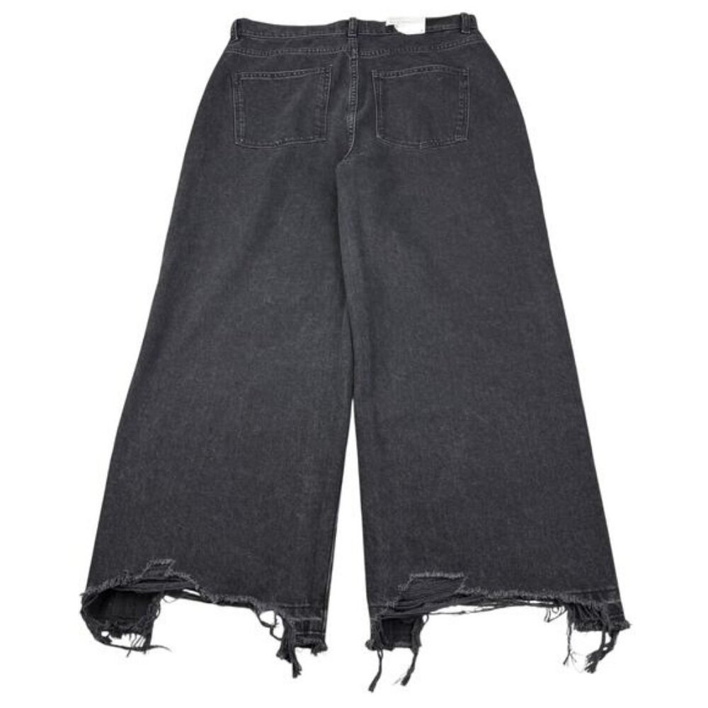 DL1961 Hepburn Wide Leg Distressed High Rise Jean Raw Hem 24 Lark Washed Black - Picture 5 of 10